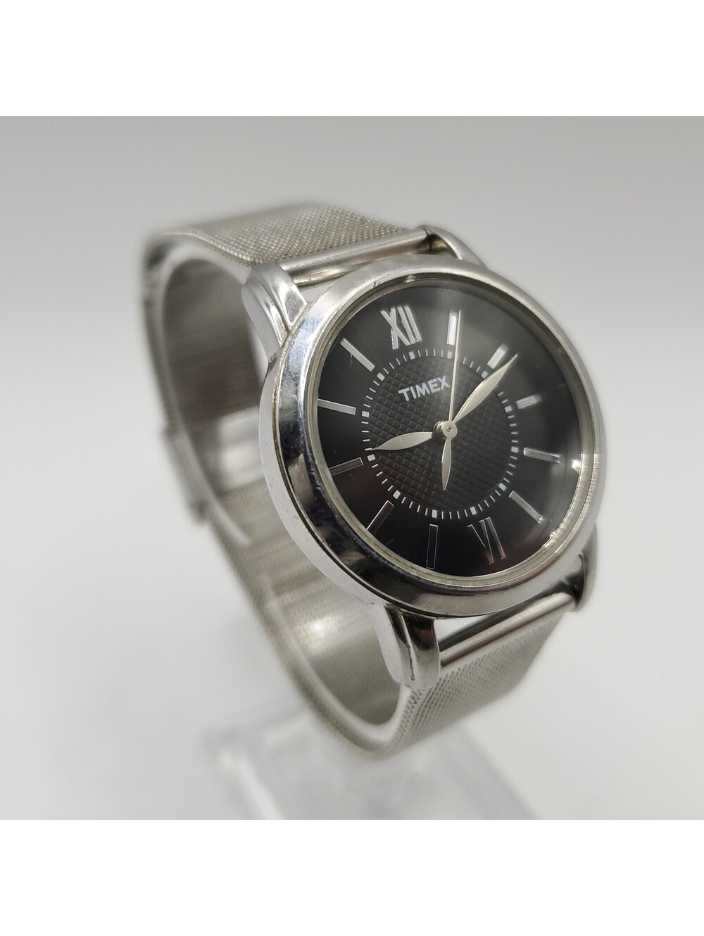 Timex Black Dial Silver Tone Mesh Adjustable Band Womens Watch 30mm New Battery